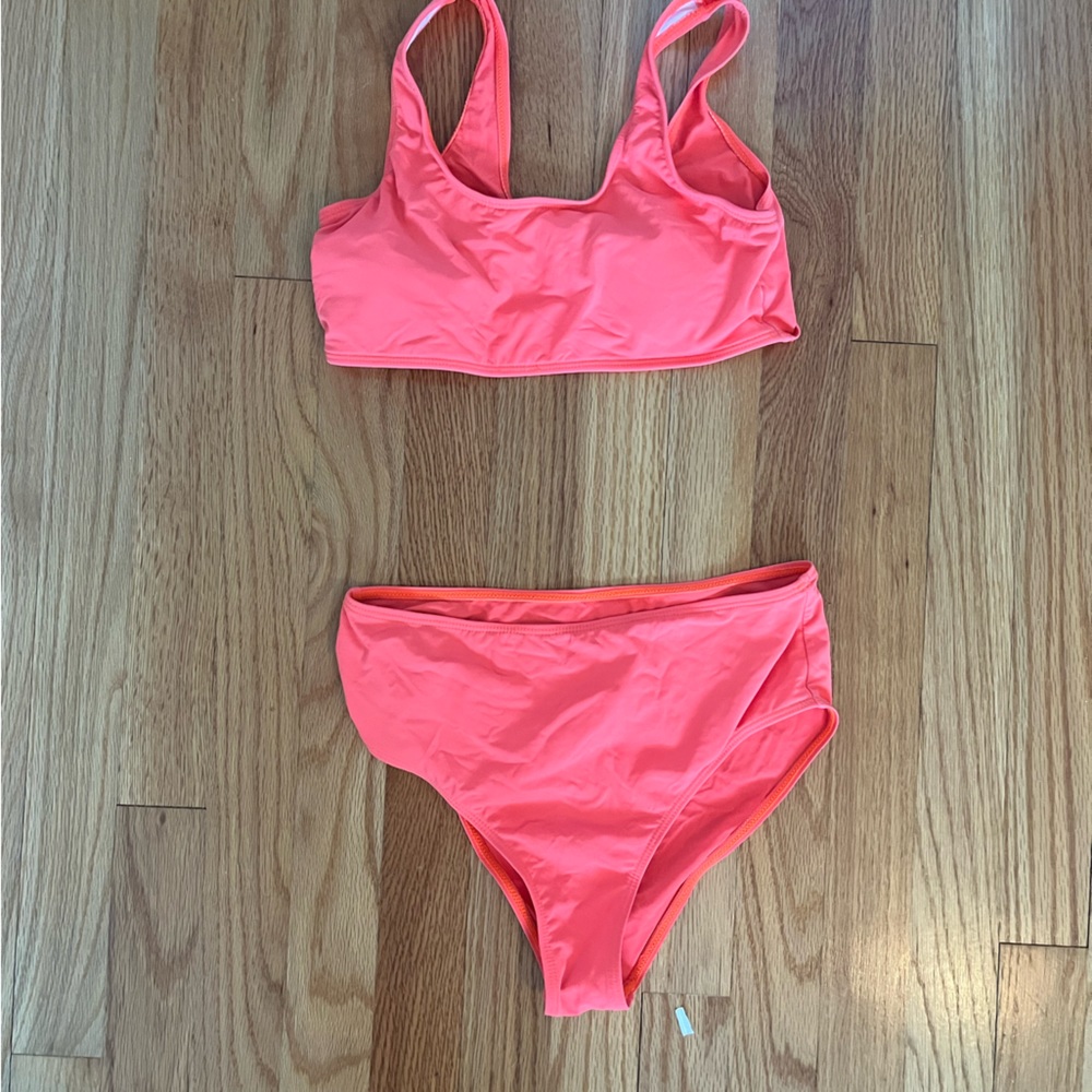 Orange Teen Girls Plain Bikini Swimsuit